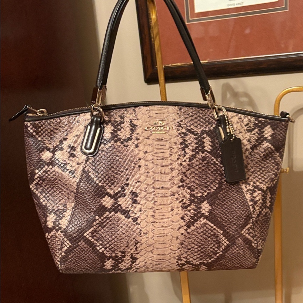 Coach Kelsey Python Pattern Taupe,Brown and Black cross body - Picture 1 of 15